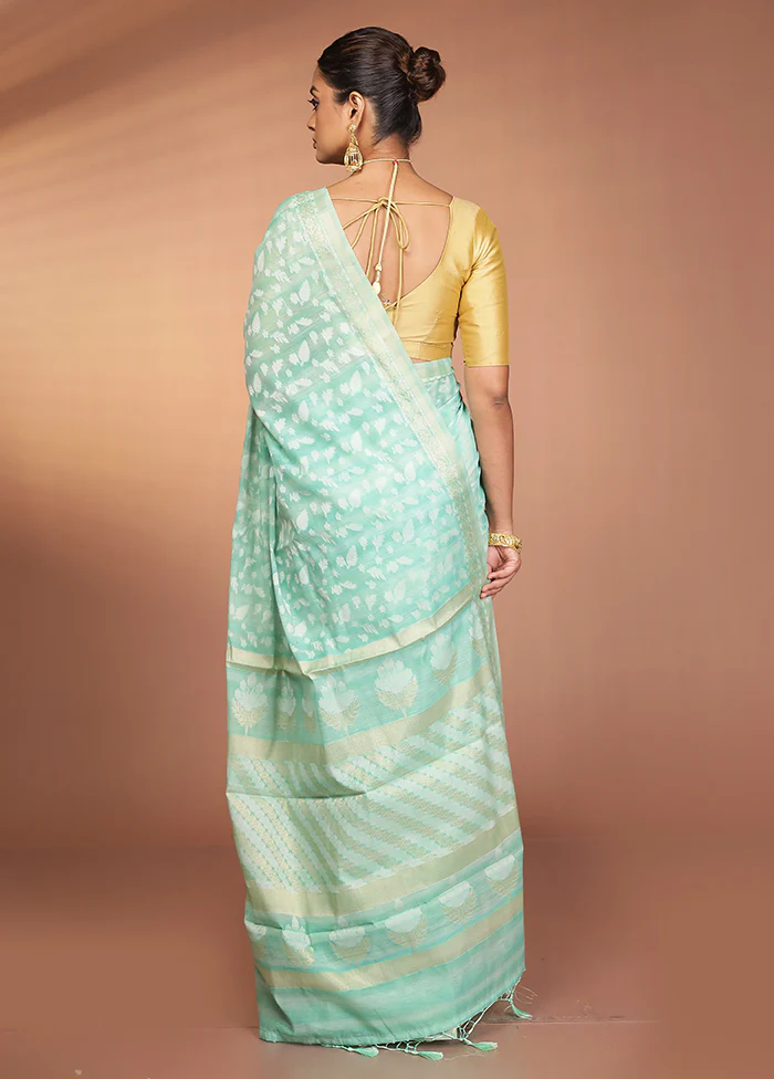 Green Kora Silk Saree With Blouse Piece - Image 3