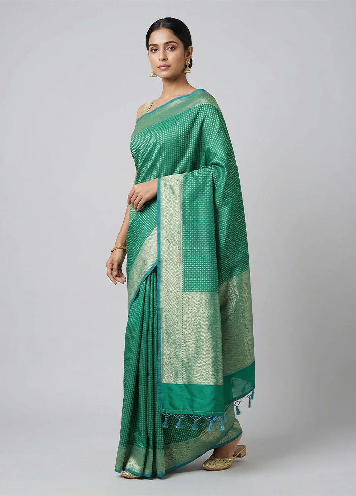 Green Kora Silk Saree With Blouse Piece