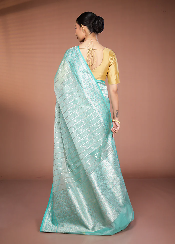 Green Kora Silk Saree With Blouse Piece - Image 3