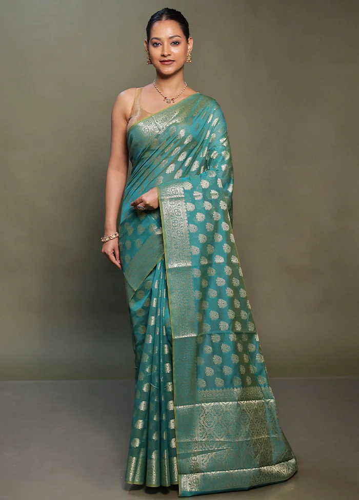Green Kora Silk Saree With Blouse Piece - Image 2