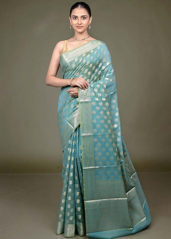 Green Kora Silk Saree With Blouse Piece - Image 2