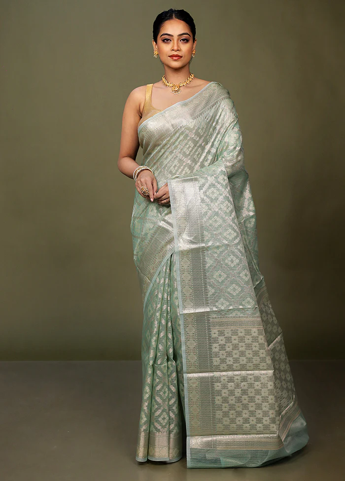 Green Kora Silk Saree With Blouse Piece - Image 2