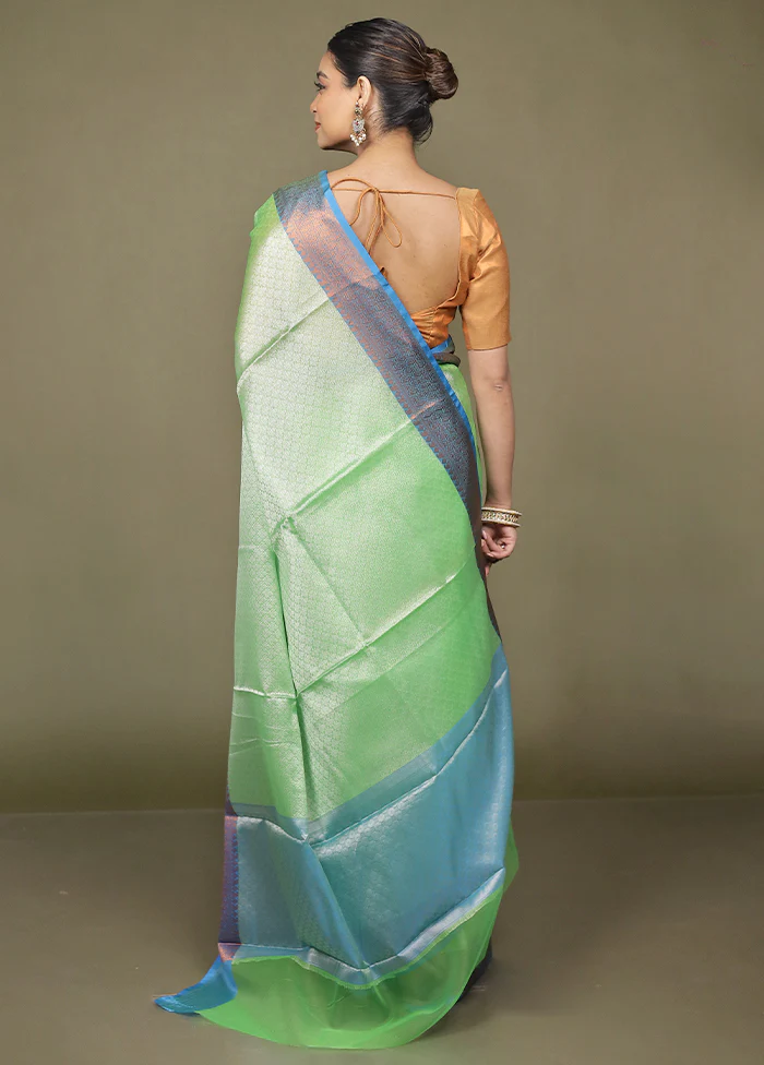 Green Kora Silk Saree With Blouse Piece - Image 3