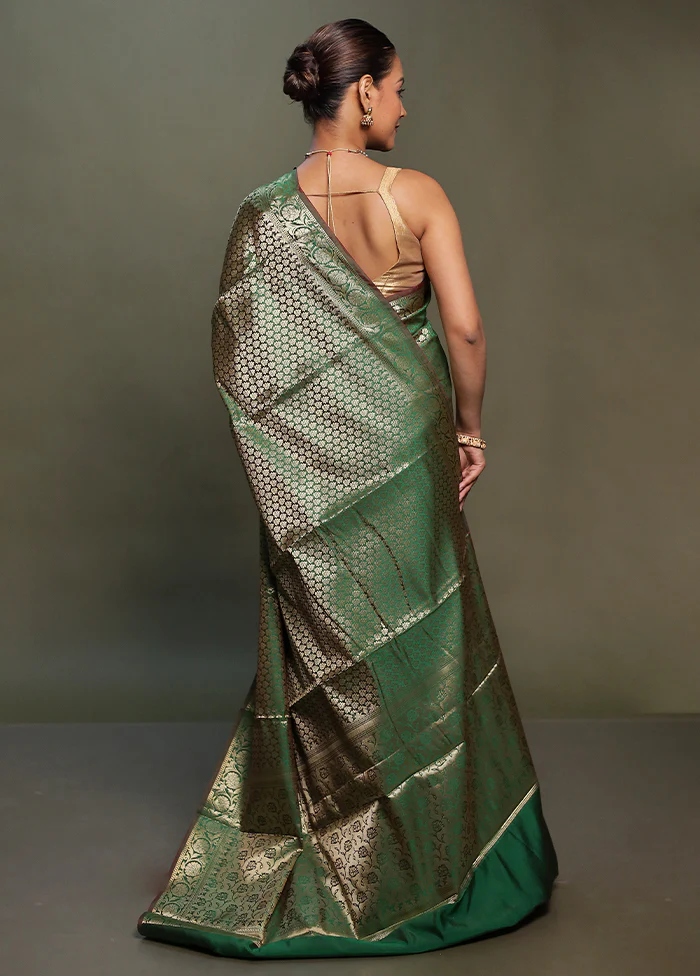 Green Kora Silk Saree With Blouse Piece - Image 3