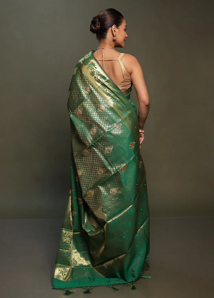 Green Kora Silk Saree With Blouse Piece - Image 3