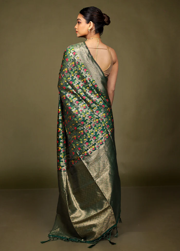 Green Kora Silk Saree With Blouse Piece - Image 3