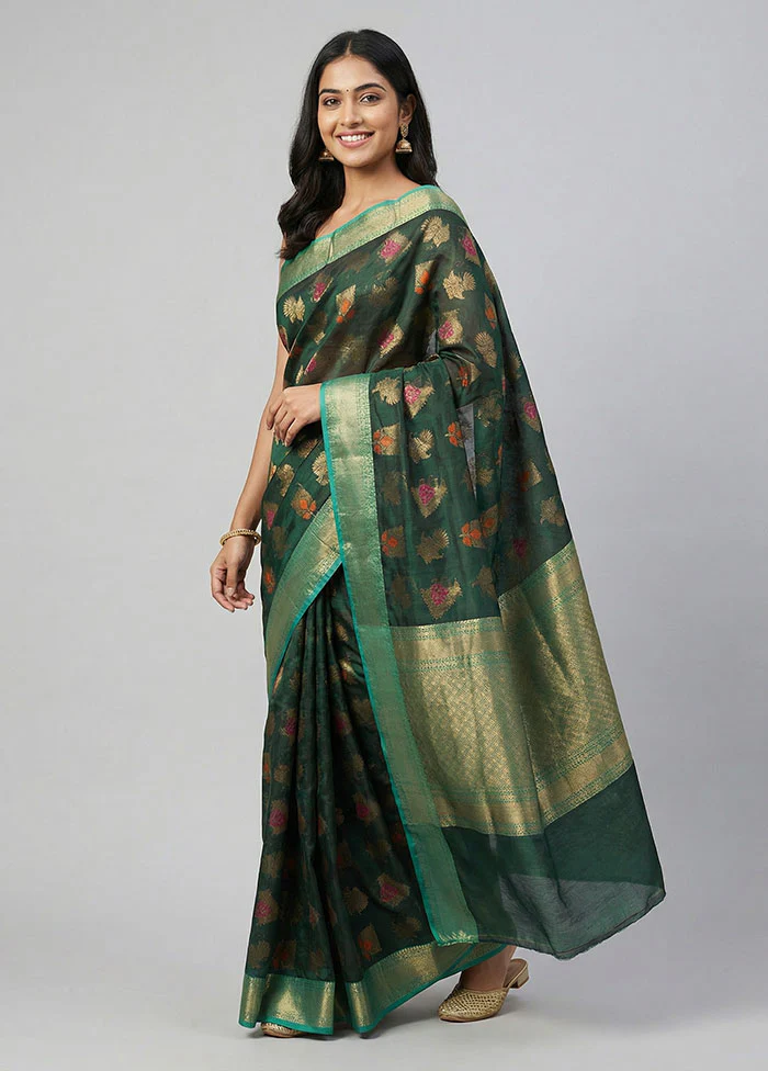 Green Kora Silk Saree With Blouse Piece