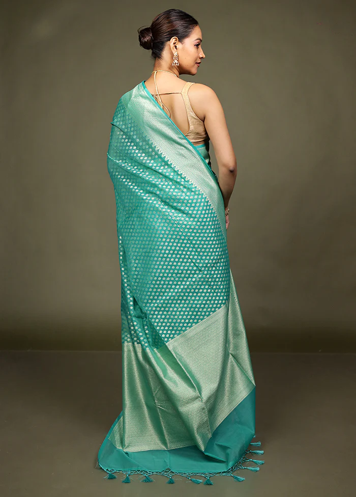 Green Kora Silk Saree With Blouse Piece - Image 3