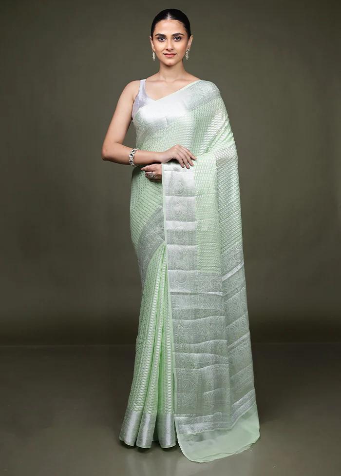 Green Kora Silk Saree With Blouse Piece - Image 2