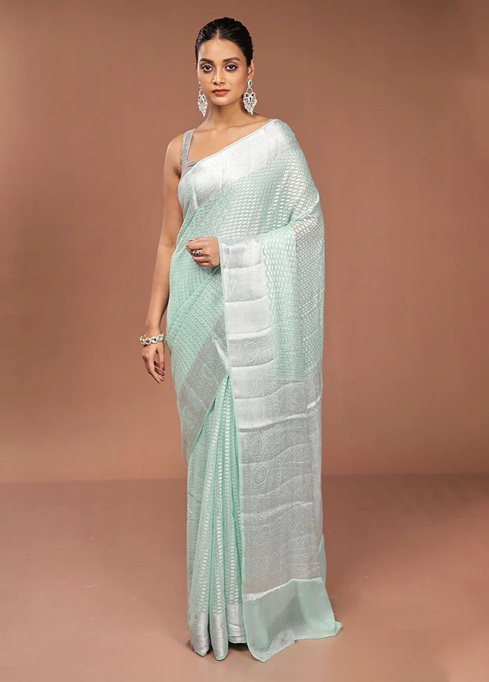 Green Kora Silk Saree With Blouse Piece - Image 2