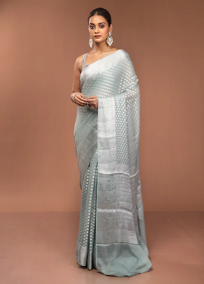 Green Kora Silk Saree With Blouse Piece - Image 2