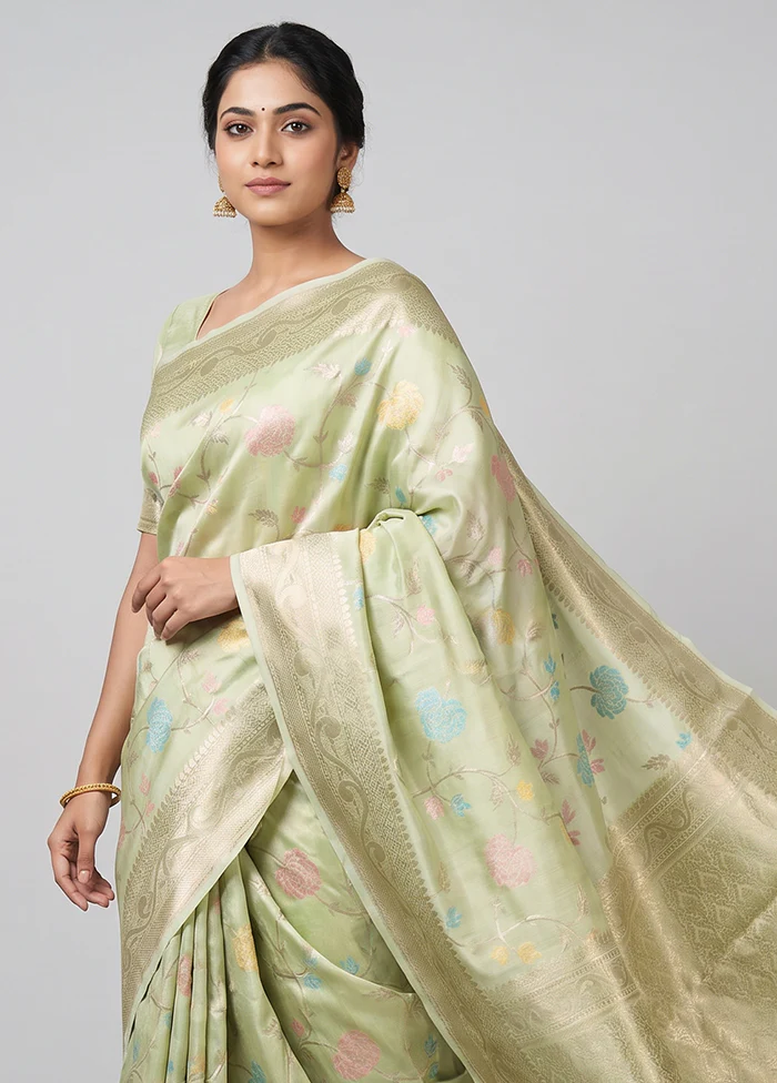 Green Kora Silk Saree With Blouse Piece - Image 2