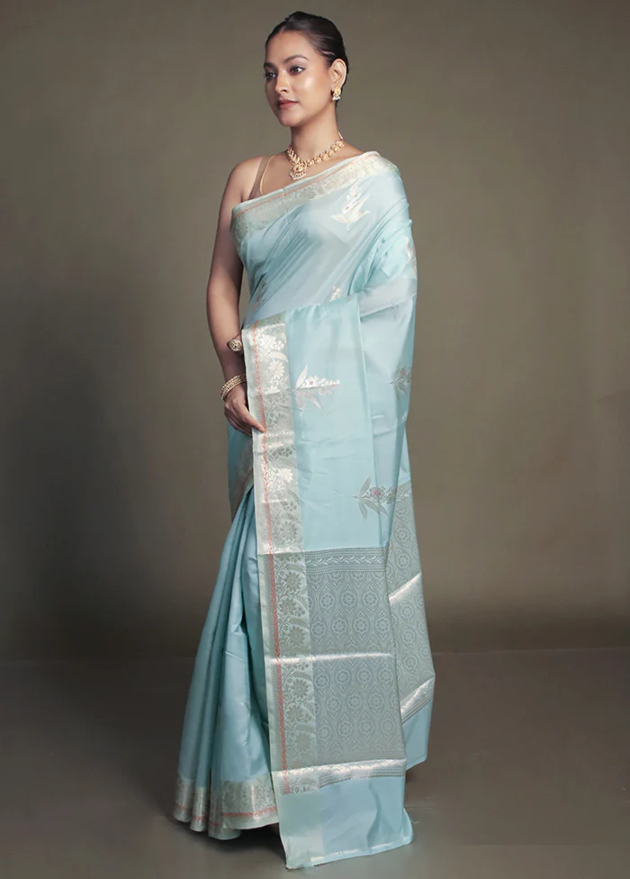 Green Kora Silk Saree With Blouse Piece - Image 4