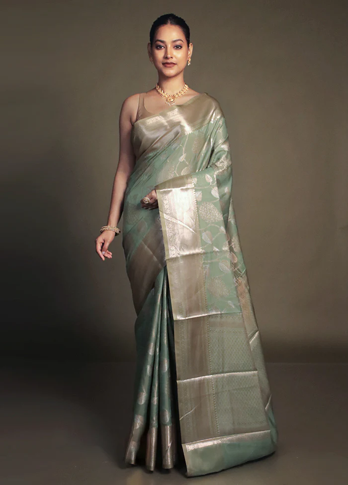 Green Kora Silk Saree With Blouse Piece