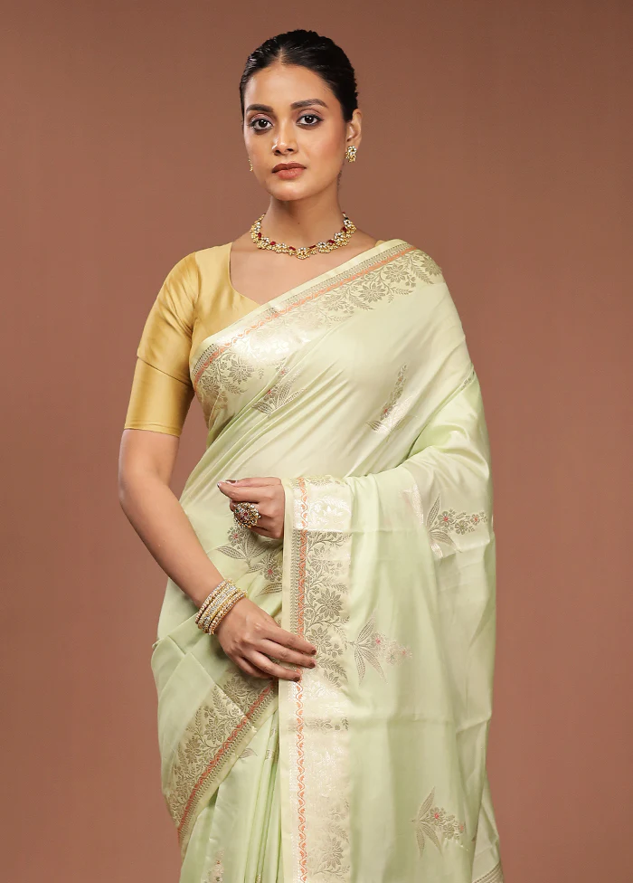 Green Kora Silk Saree With Blouse Piece