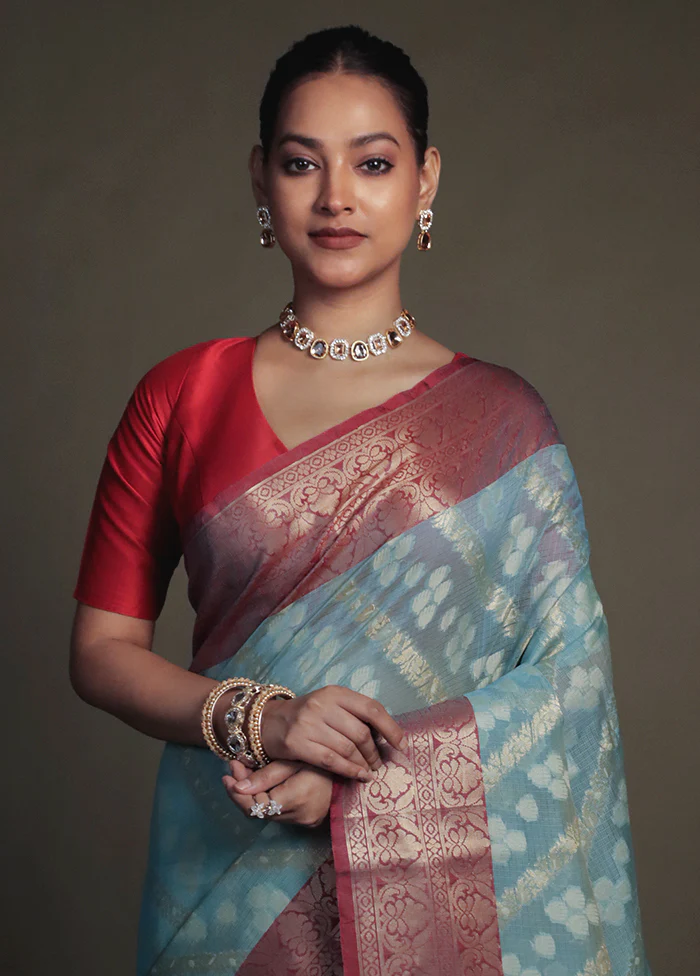 Green Kora Silk Saree With Blouse Piece - Image 2