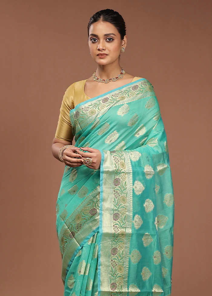 Green Kora Silk Saree With Blouse Piece