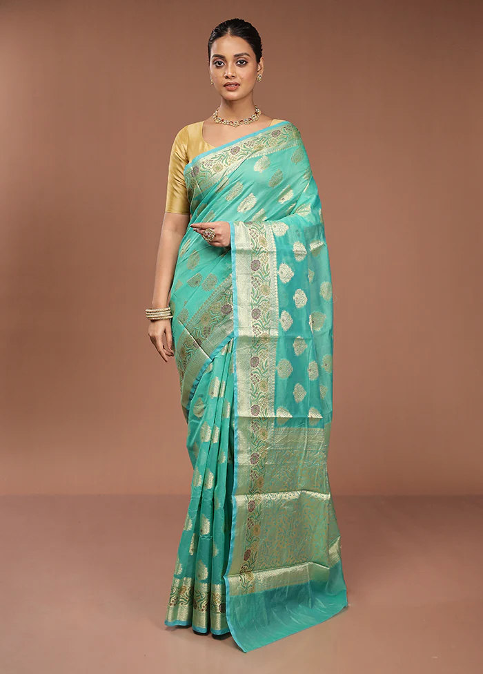 Green Kora Silk Saree With Blouse Piece - Image 2