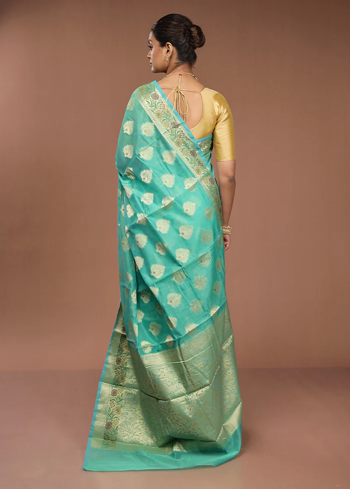 Green Kora Silk Saree With Blouse Piece - Image 3