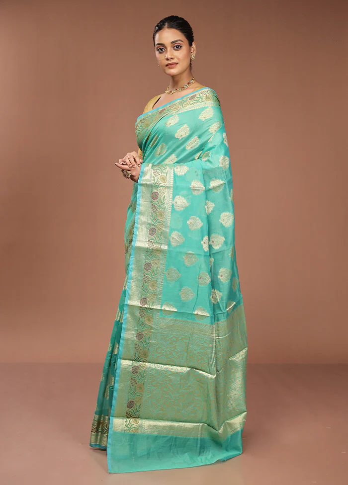 Green Kora Silk Saree With Blouse Piece - Image 4