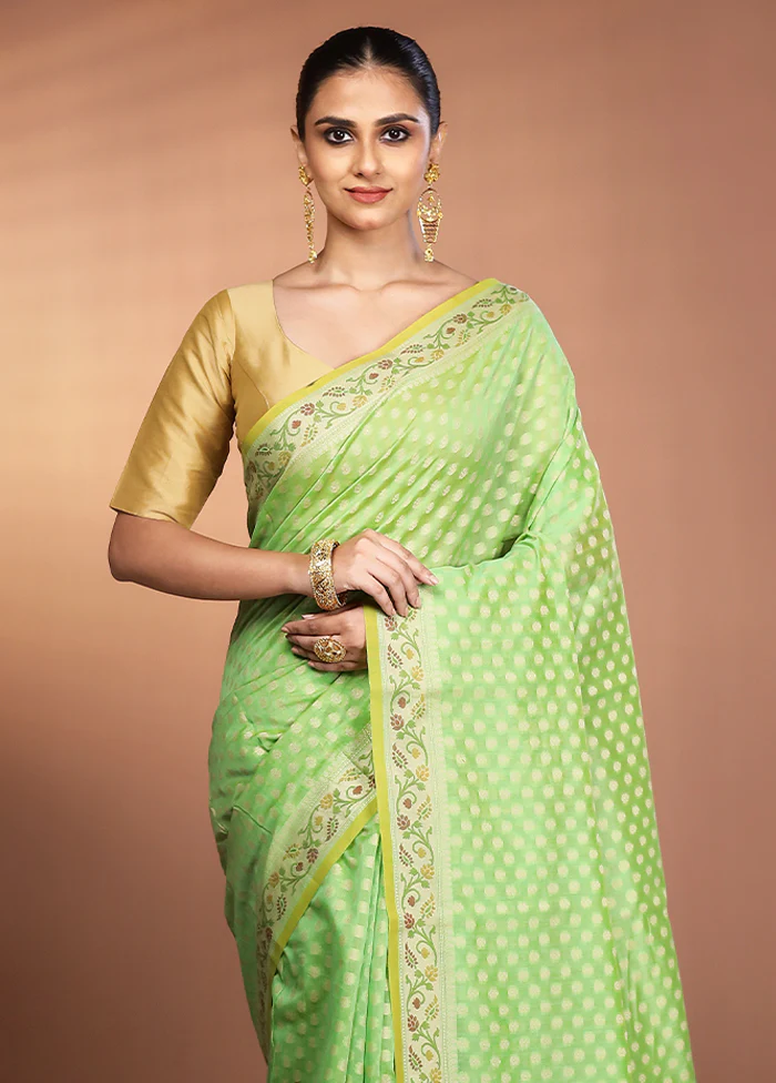 Green Kora Silk Saree With Blouse Piece