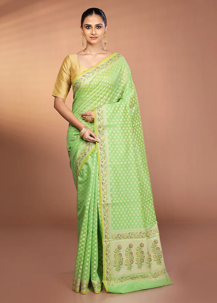 Green Kora Silk Saree With Blouse Piece - Image 2