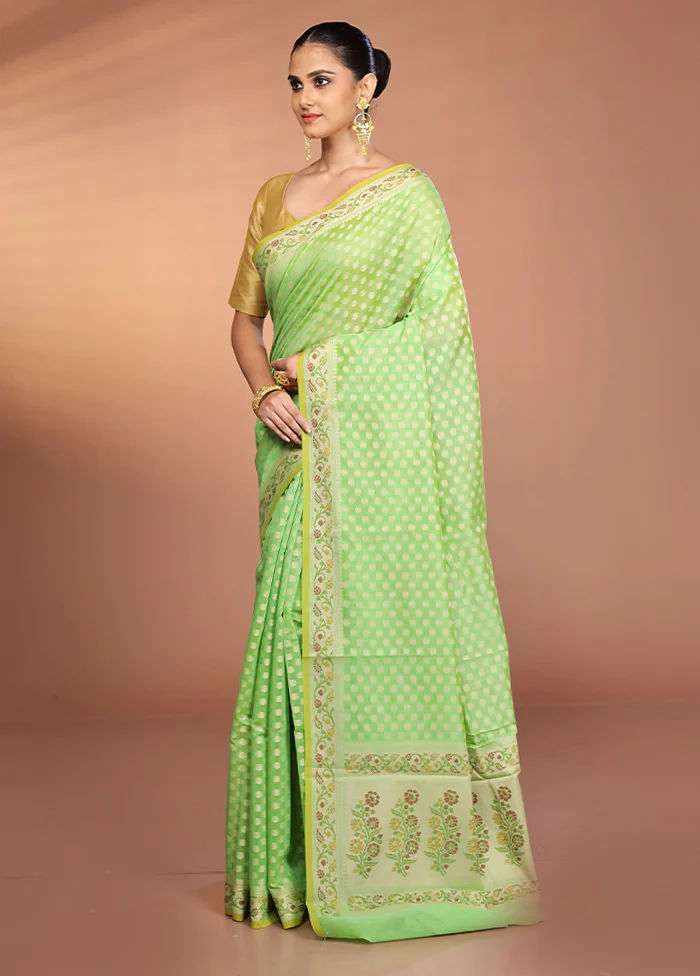 Green Kora Silk Saree With Blouse Piece - Image 4