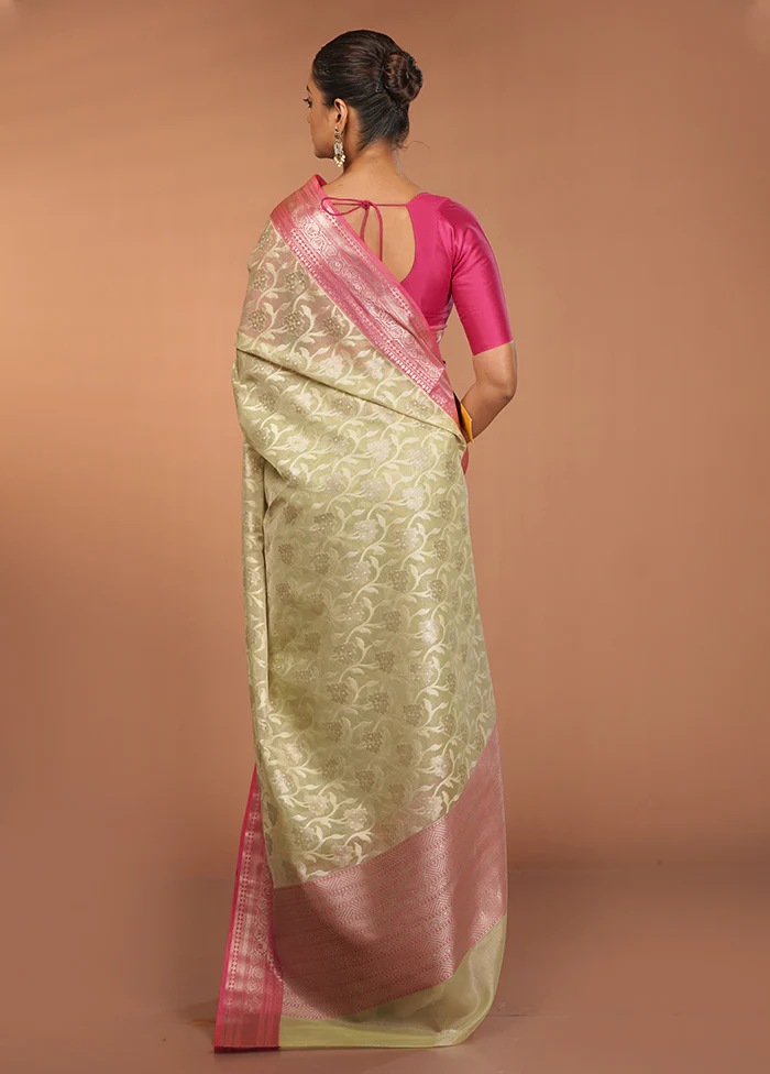 Green Kora Silk Saree With Blouse Piece - Image 3