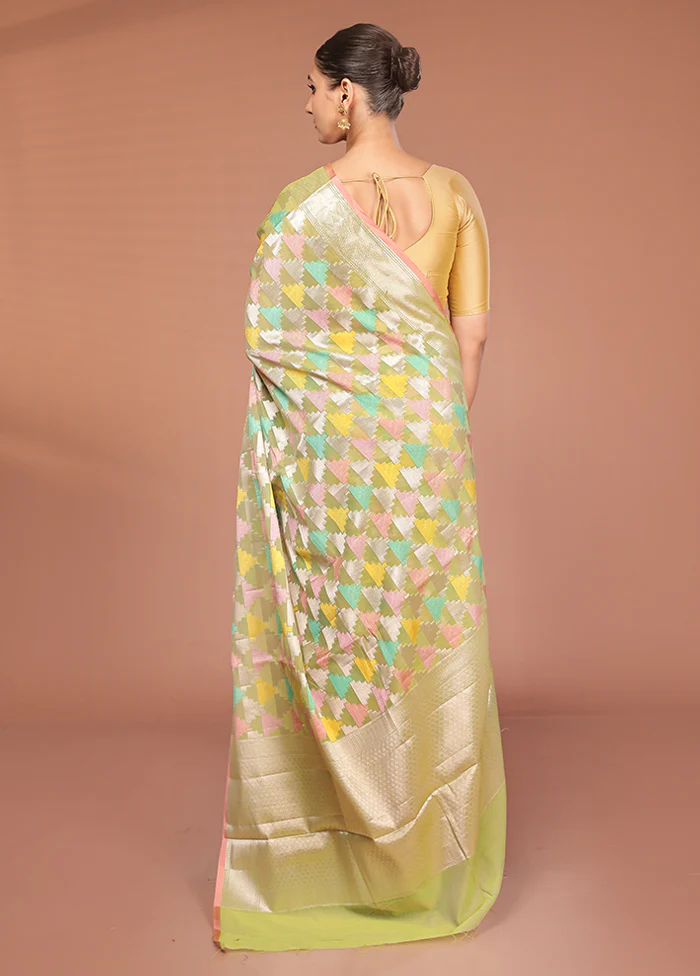 Green Kora Silk Saree With Blouse Piece - Image 3