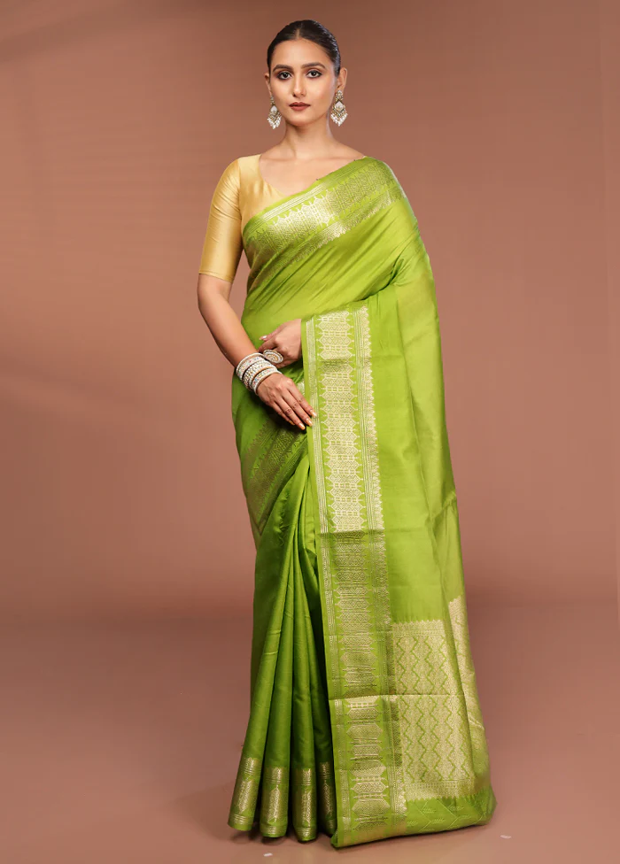 Green Kora Silk Saree With Blouse Piece - Image 2