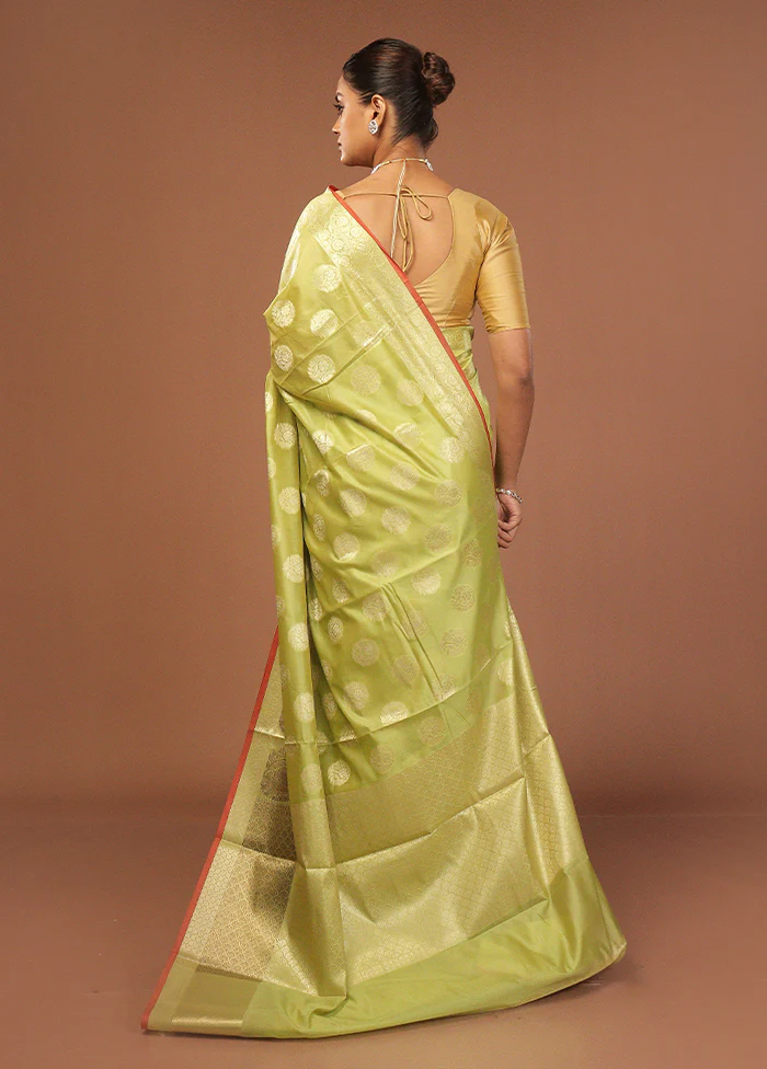 Green Kora Silk Saree With Blouse Piece - Image 3
