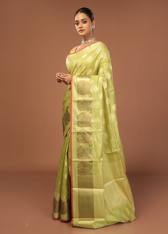 Green Kora Silk Saree With Blouse Piece - Image 4