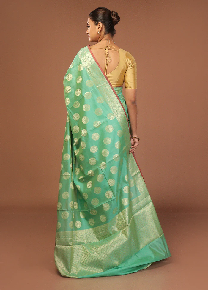 Green Kora Silk Saree With Blouse Piece - Image 3