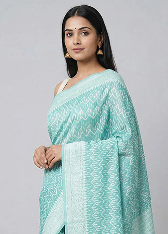 Green Kora Silk Saree With Blouse Piece - Image 2