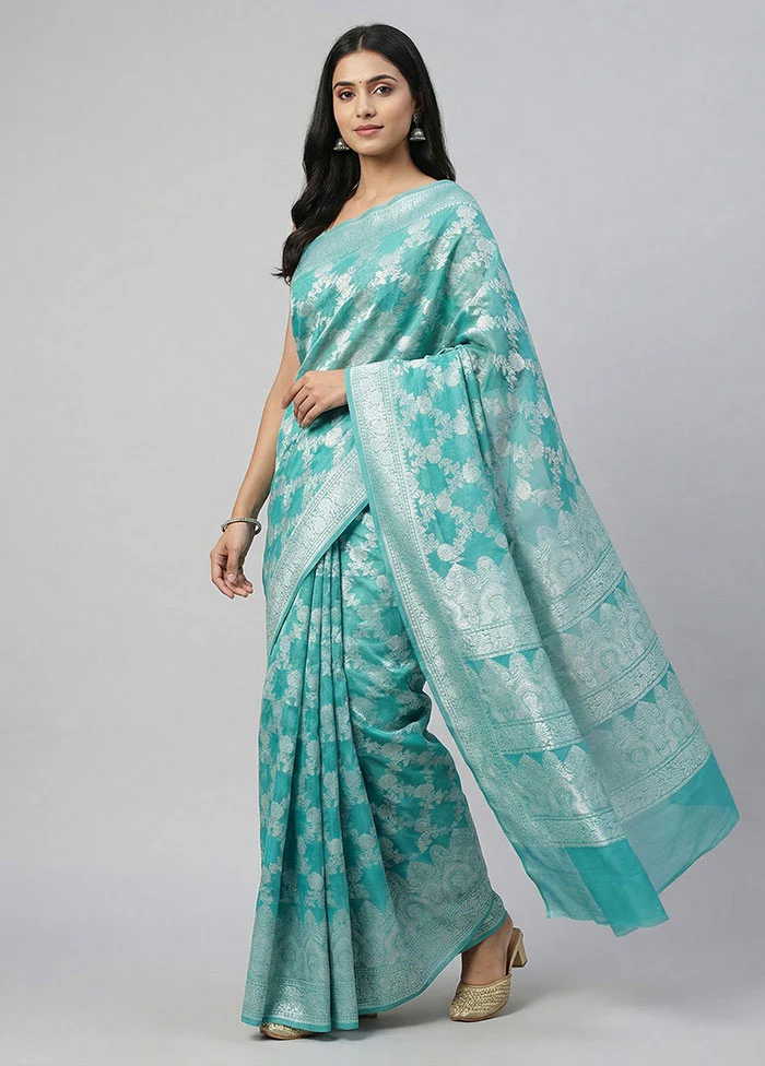 Green Kora Silk Saree With Blouse Piece