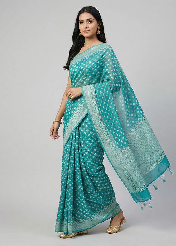 Green Kora Silk Saree With Blouse Piece