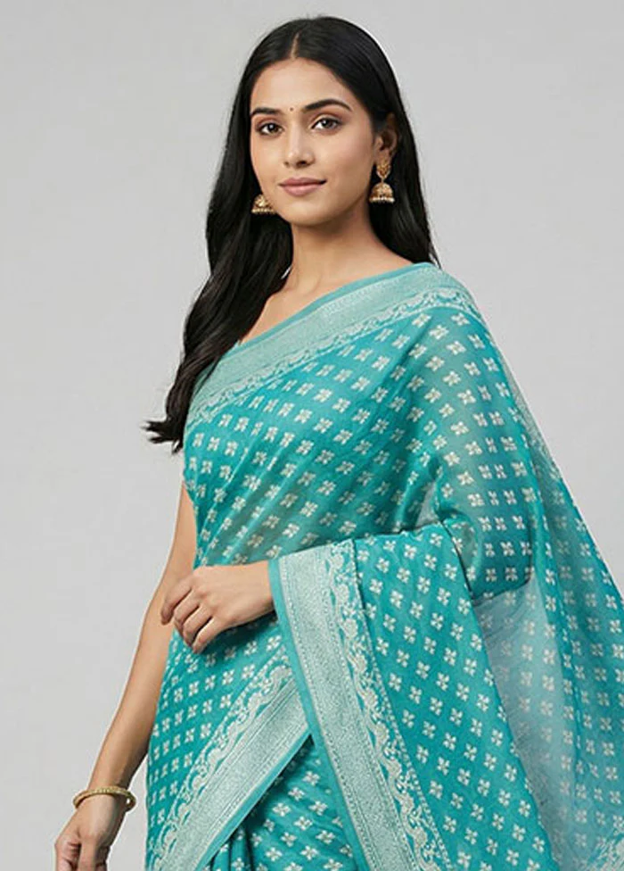 Green Kora Silk Saree With Blouse Piece - Image 2