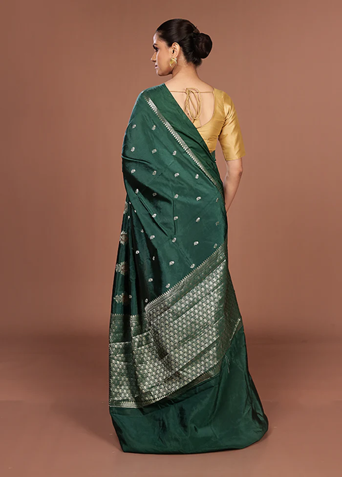 Green Kora Silk Saree With Blouse Piece - Image 3