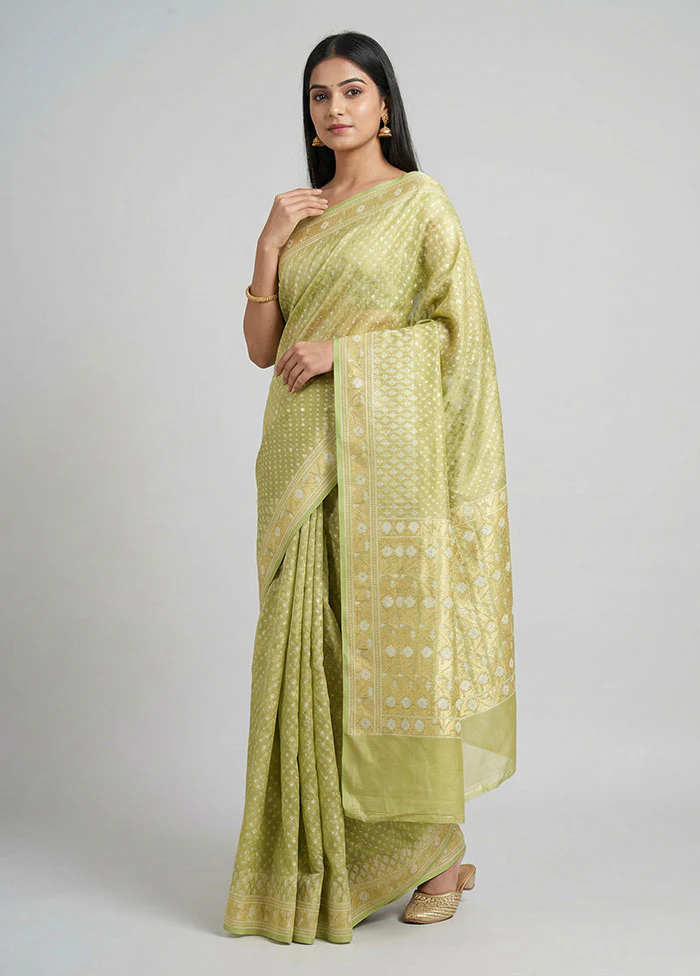 Green Kora Silk Saree With Blouse Piece