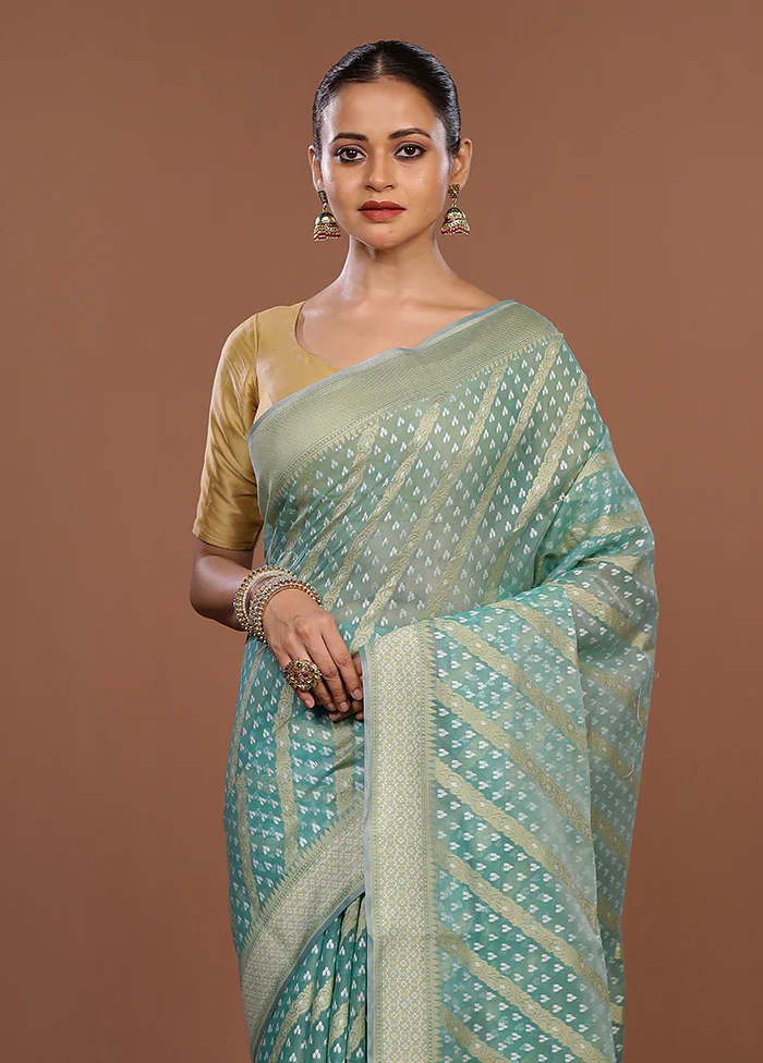 Blue Kora Silk Saree With Blouse Piece