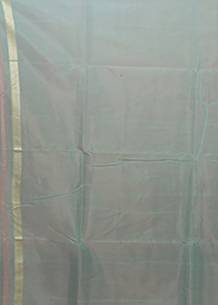 Blue Kora Silk Saree With Blouse Piece - Image 5