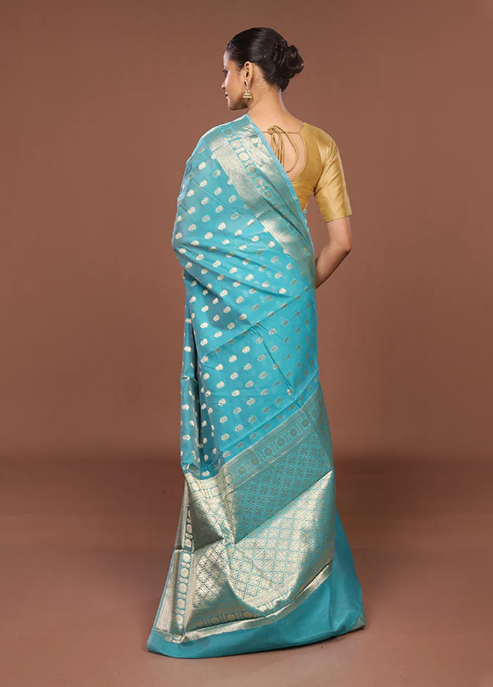 Green Kora Silk Saree With Blouse Piece - Image 3
