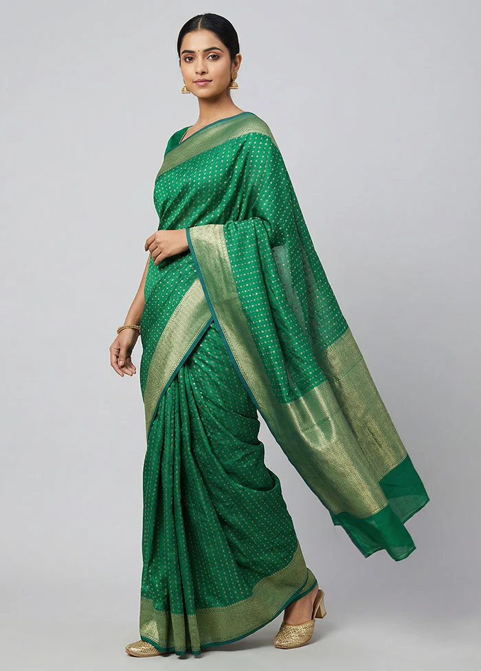 Green Kora Silk Saree With Blouse Piece