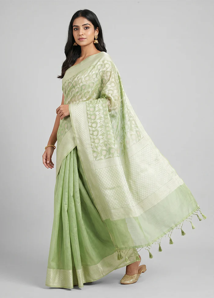 Green Kora Silk Saree With Blouse Piece