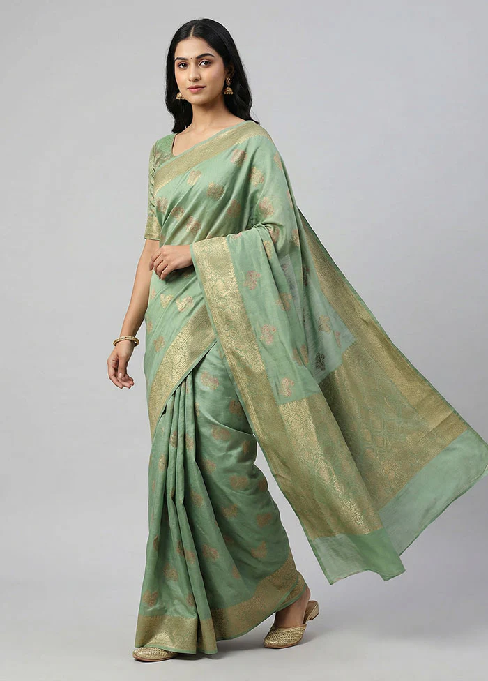 Green Kora Silk Saree With Blouse Piece