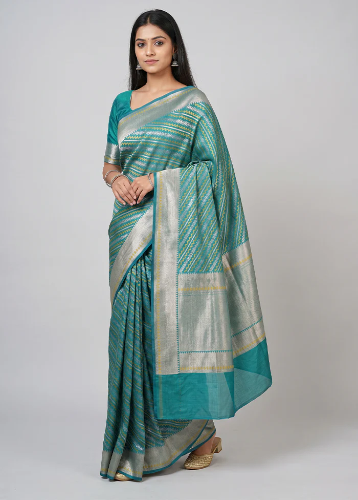 Green Kora Silk Saree With Blouse Piece