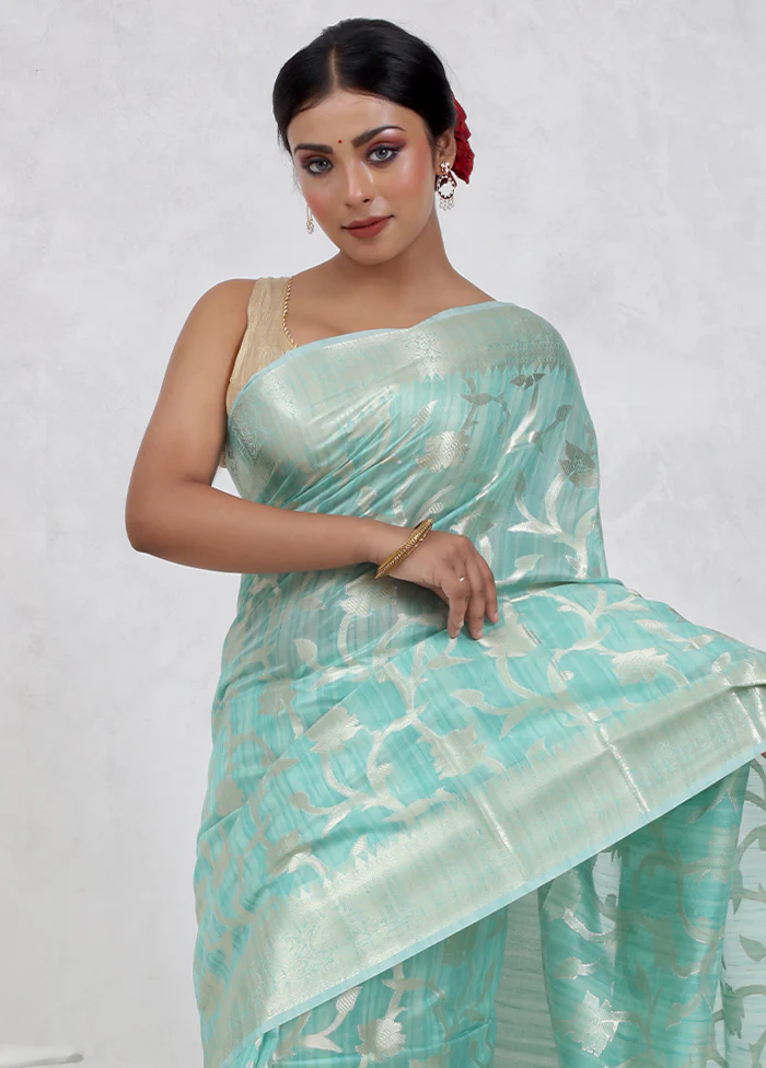 Green Kora Silk Saree With Blouse Piece