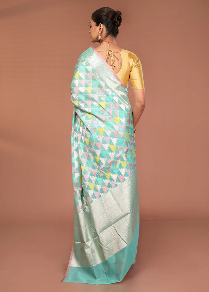 Blue Kora Silk Saree With Blouse Piece - Image 3