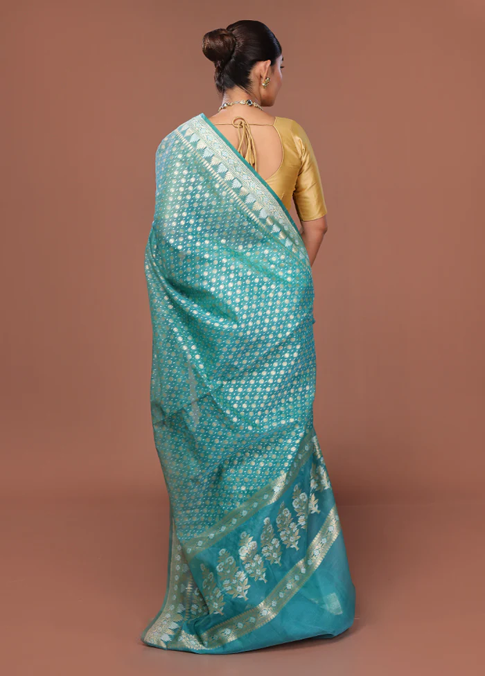 Blue Kora Silk Saree With Blouse Piece - Image 3