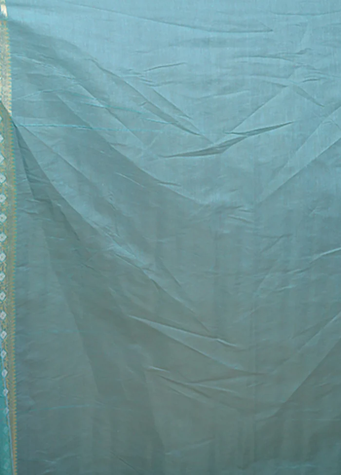 Blue Kora Silk Saree With Blouse Piece - Image 5